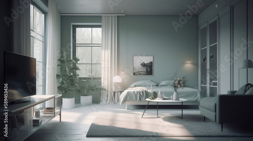 Light green modern living room with floor © Apisit