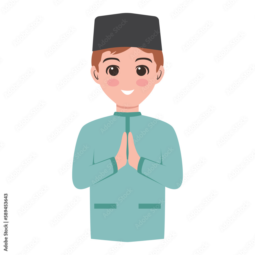 Moslem boy celebrating eid mubarak vector illustration Moslem boy celebrating eid mubarak vector illustration