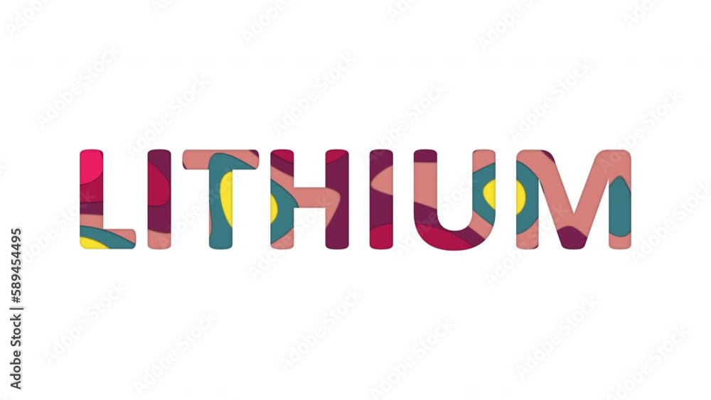 Multi-colored inscription Element of periodic table LITHIUM with colored spots floating inside. Looped from frame 120 to 839, Alpha BW at the end Multi-colored inscription Element of periodic table LITHIUM with colored spots floating inside. Looped from frame 120 to 839, Alpha BW at the end