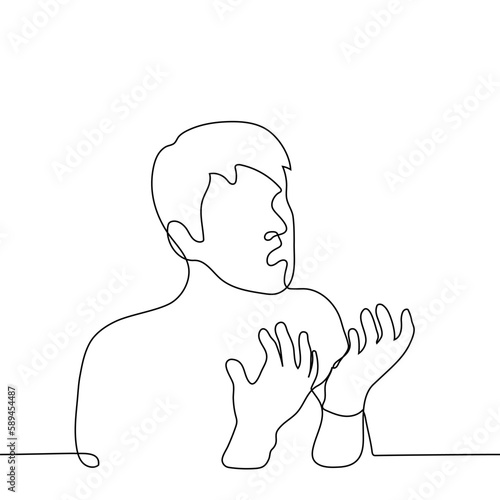 man angry - one line drawing vector. the concept confusion, shock, surprise, indignation