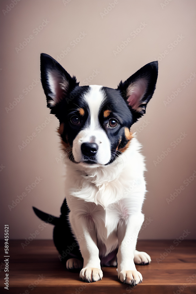 Portrait of a adorable dog, funny and cute face closeup, isolated on beautiful bokeh background, created with generative ai
