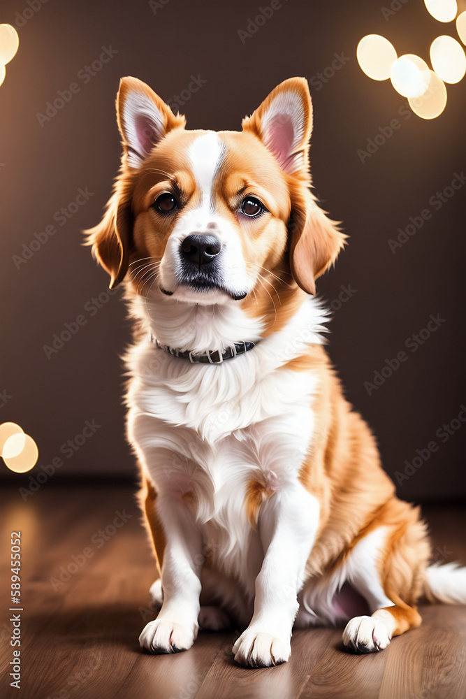 Portrait of a adorable dog, funny and cute face closeup, isolated on beautiful bokeh background, created with generative ai
