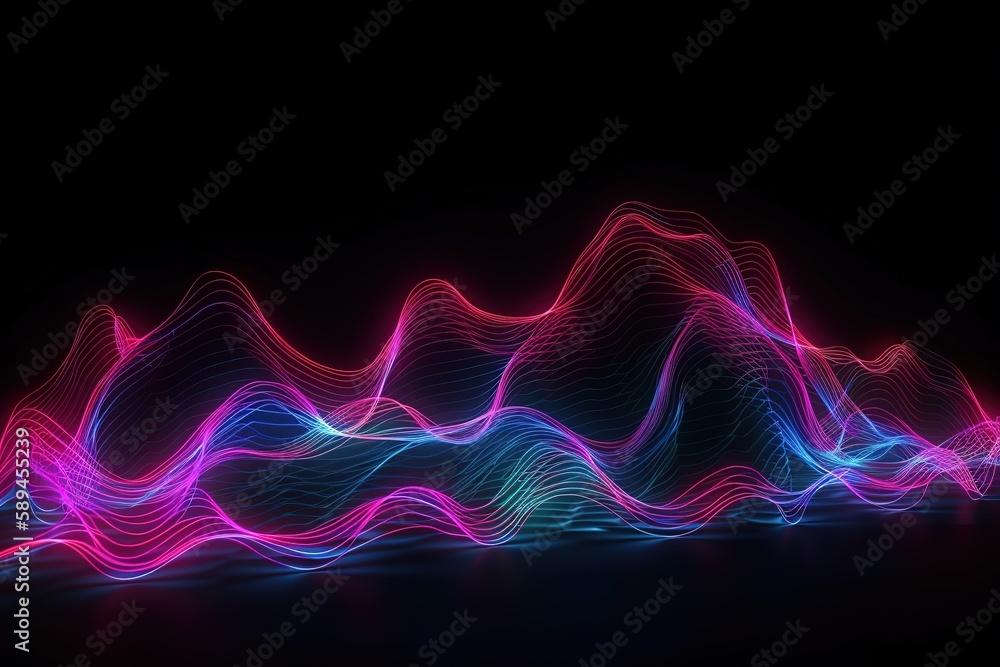 3d render, abstract pink blue neon background with wavy line glowing in ultraviolet spectrum, Generative AI 3d render, abstract pink blue neon background with wavy line glowing in ultraviolet spectrum, Generative AI