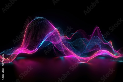 3d render, abstract pink blue neon background with wavy line glowing in ultraviolet spectrum, Generative AI