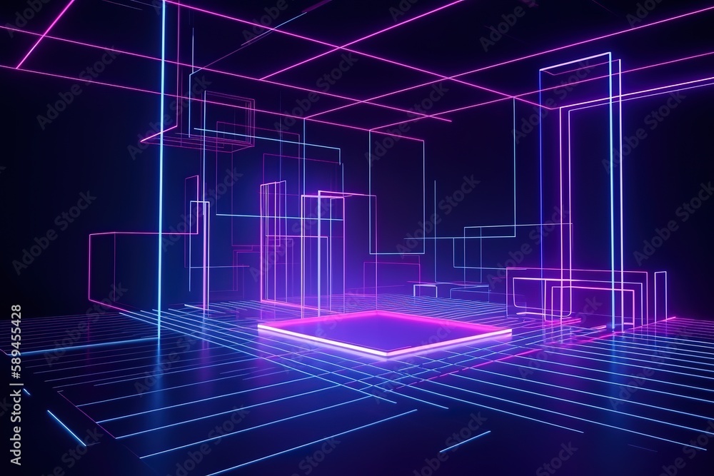 3d render, abstract ultraviolet background with gradient neon lights ...