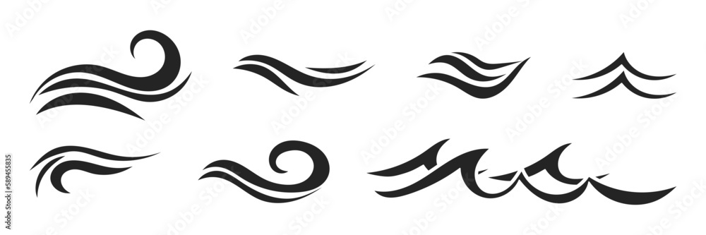 Sea waves. Waves. Set. Vector illustration on a white background. Sea waves. Waves. Set. Vector illustration on a white background.