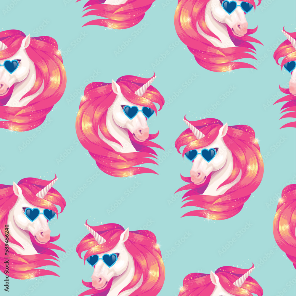 Vector seamless pattern with cute fancy unicorns