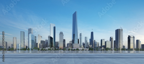 3d open space floor and daytime cityscape.