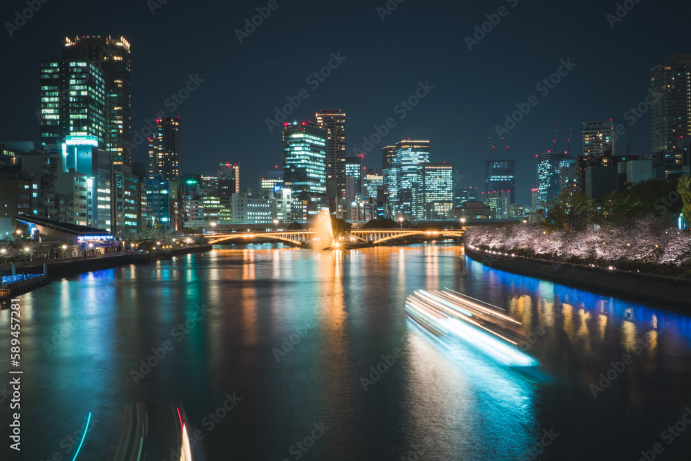 Fototapeta premium 大阪大川沿いからの夜景(天満橋)