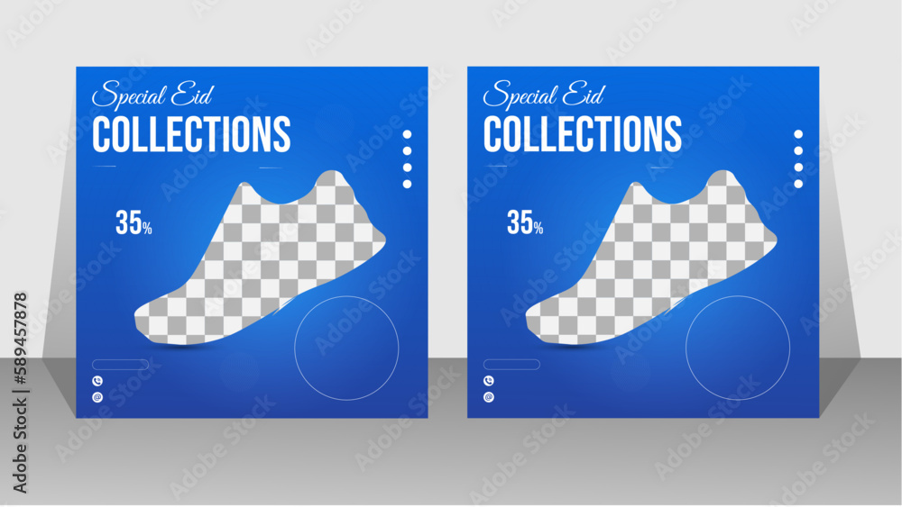 Special Eid collection social media post design for shoes . Square size web banner leaflet .