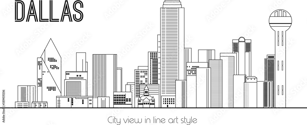 dallas - city view in line art style (black)