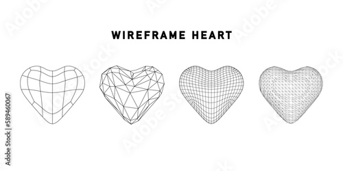 Wireframe heart with connected lines. Abstract 3d grid design PNG. Technology style. Different structure of the grid frame