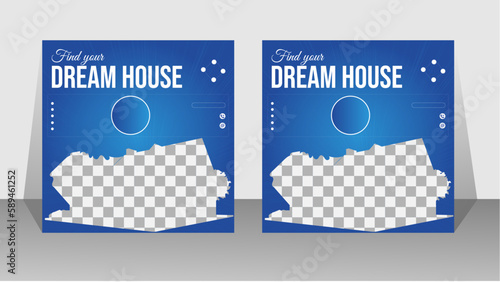 Real Estate social media post design template .Square size design for dream house . Editable and vector layout . 