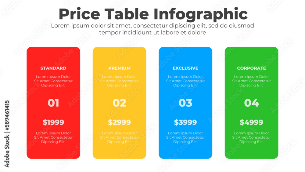 Product price table and business subscription plan comparison spreadsheet with features checklist and discount pricing tabs