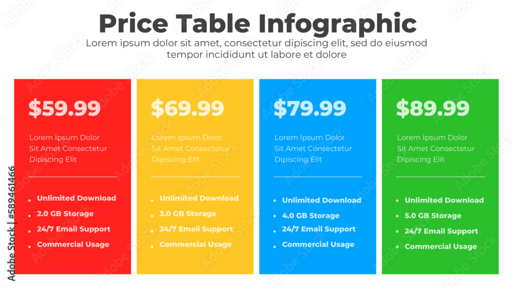 Price table template and comparison plan chart