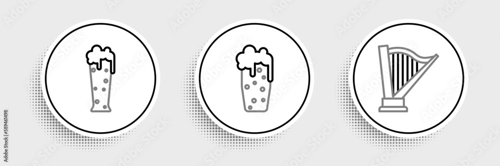 Set line Harp, Glass of beer and icon. Vector