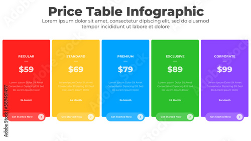 Vector comparison pricing table list for comparing price and product plan chart