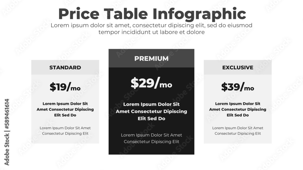 Price list template for user interface panel or product price comparison package