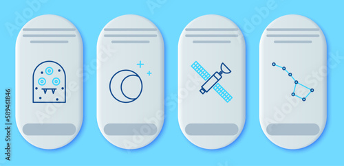 Set line Moon and stars, Satellite, Alien and Great Bear constellation icon. Vector