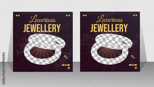 Luxurious jewelry social media post design . Square size and vector design template for website layout .