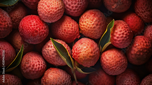 Overhead shot of organic fresh lychee created with generative AI