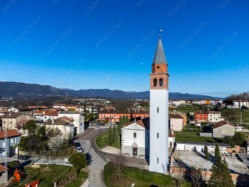 Bell tower of the church of Raspano di Cassacco