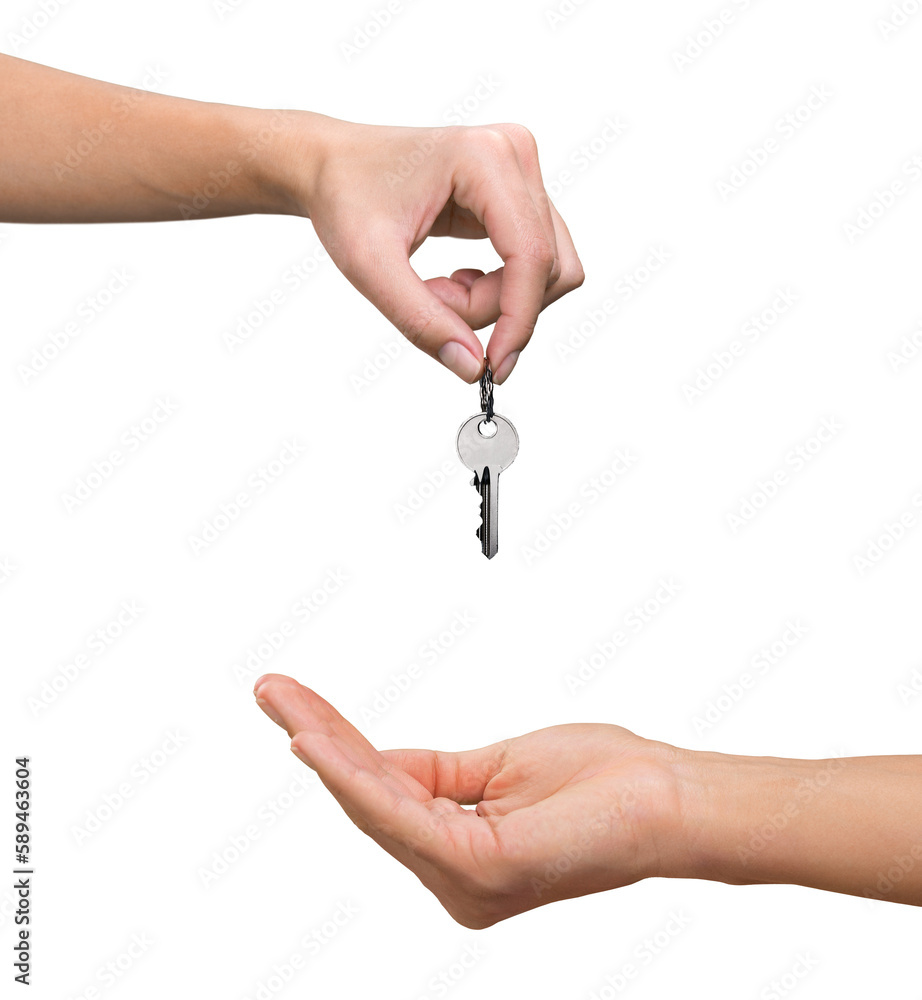 Real estate agent giving Key to client, Moving New House Concept Real estate agent giving Key to client, Moving New House Concept
