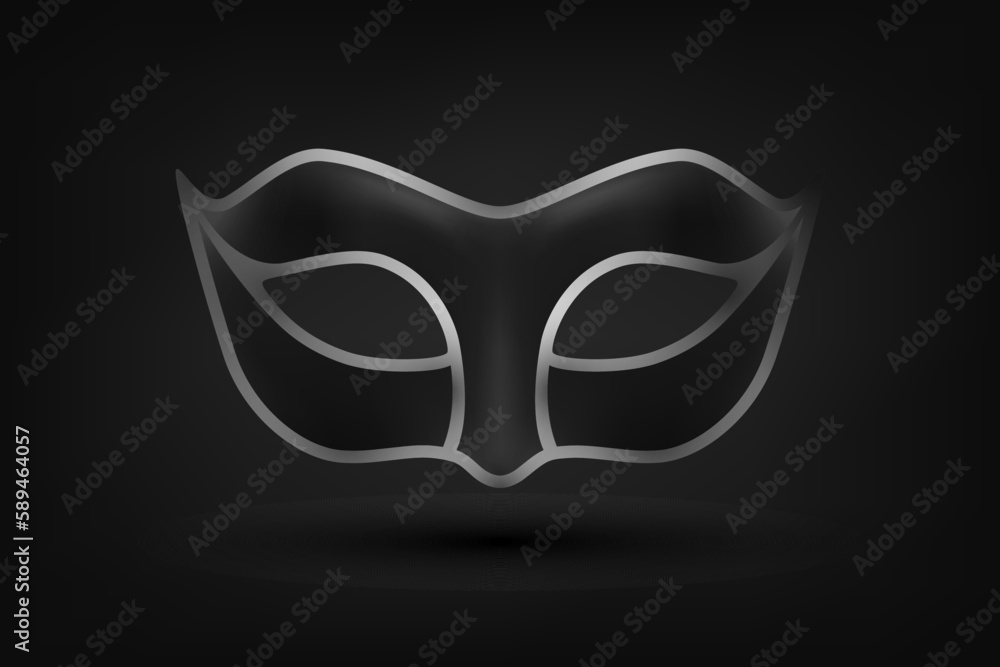 Vector 3d Realistic Black and Silver Carnival Face Mask on Black Background. Mask for Party, Masquerade Closeup. Design Template of Mask. Carnival, Party, Secret, Hero, Stranger Concept Vector 3d Realistic Black and Silver Carnival Face Mask on Black Background. Mask for Party, Masquerade Closeup. Design Template of Mask. Carnival, Party, Secret, Hero, Stranger Concept