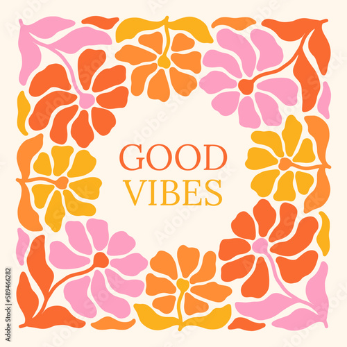 Groovy Boho 70s Flower Print Hippie Vintage Poster Magical Celestial Peace Love Wall Art Retro Wave