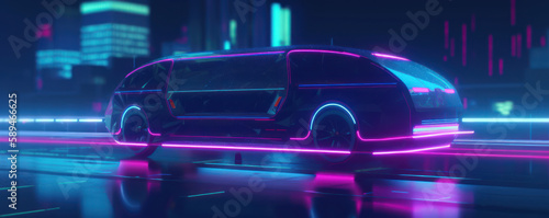 The Future of Transportation: Electric Self-Driving Taxis on Neon Nights. Generative AI