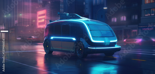 Futuristic Self-Driving Taxi in Electric Neon Design. Generative AI © Bartek