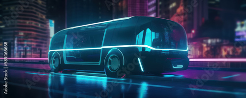 Electric, Automated, and Futuristic: Self-Driving Taxi in Neon Light. Generative AI