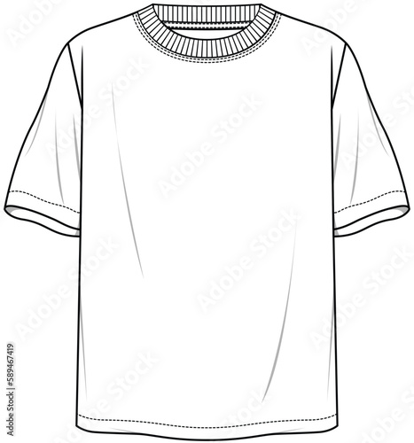 women oversized boxy t shirt crew neck short sleeve wide baggy t shirt flat sketch vector illustration technical drawing template. CAD mockup.
