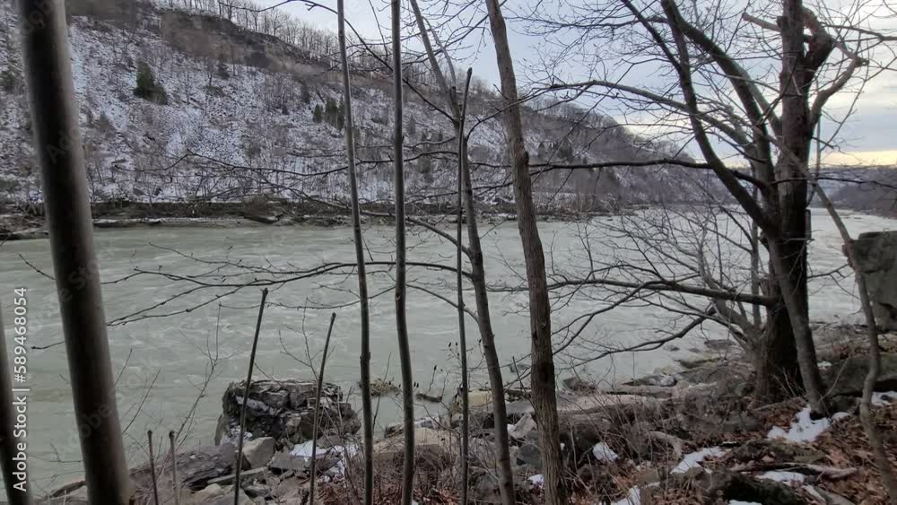 Niagara Gorge forest with the river banks in snowy winter in Canada Niagara Gorge forest with the river banks in snowy winter in Canada