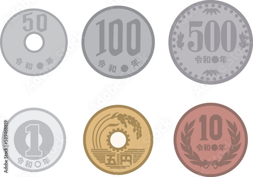 貨幣　円　一円　五円　十円　百円　旧五百円　ビジネス　マネー　お金　イメージ　イラスト素材セット