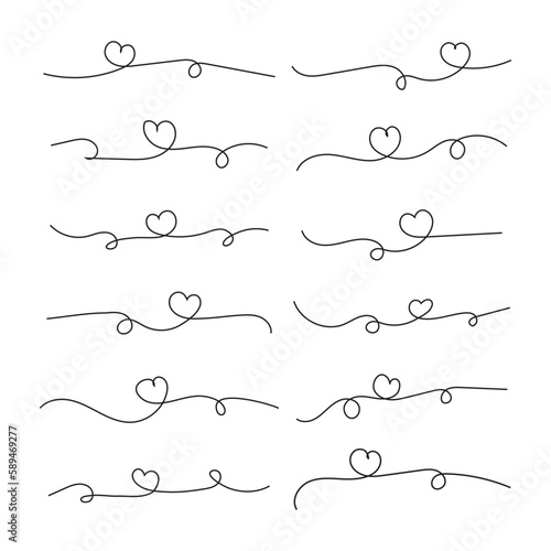hand-drawn Valentine heart text tail doodle lines. swoosh Line art sign vector design elements for logo wedding, poster, funeral, invitation, banner, greeting card Vector art background 