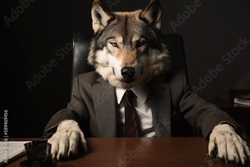 wolf posing in business suit Generative AI