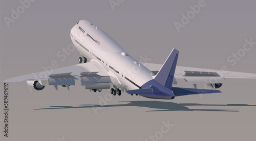 Taking off a large airliner in sunny weather. Vector.