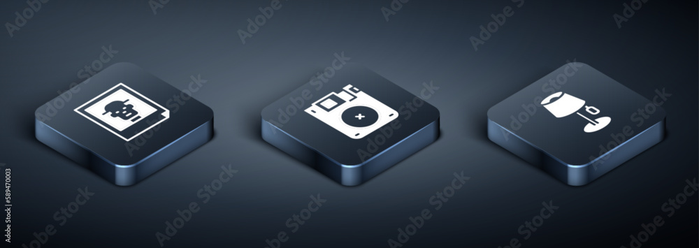 Set Isometric Photo, Floor lamp and Floppy disk icon. Vector Set Isometric Photo, Floor lamp and Floppy disk icon. Vector