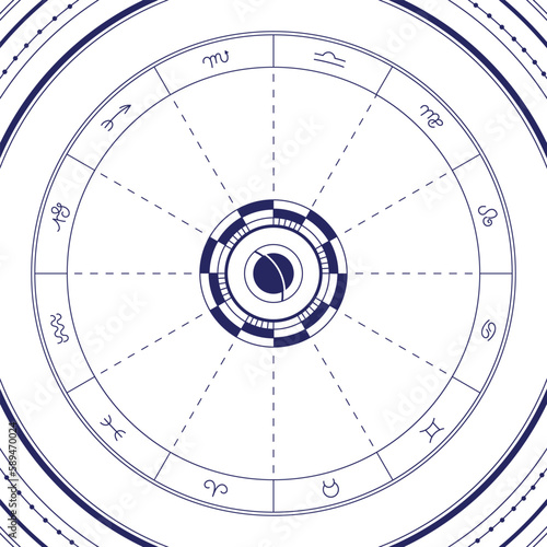 Diagram of the Natal Birth Chart and Symbols of the Planets on a White Background (ID: 589470024)