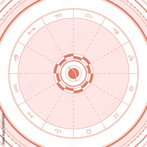 Diagram of the Natal Birth Chart and Symbols of the Planets on a White Background (ID: 589470039)