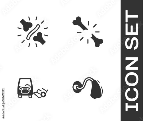 Set Hearing aid, Joint pain, knee pain, Disabled car and Human broken bone icon. Vector