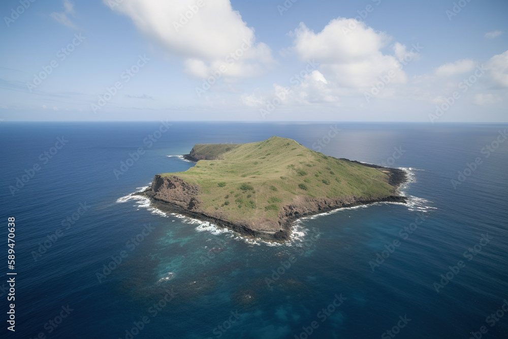 Aerial view of a small island in the middle of the ocean. Created with Generative AI Technology Aerial view of a small island in the middle of the ocean. Created with Generative AI Technology