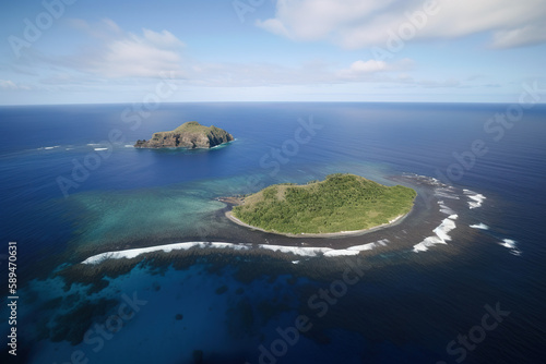 Aerial view of a small island in the middle of the ocean. Created with Generative AI Technology