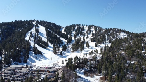 Drone shot of the Mountain High Resort in wrightwood in the San Gabriel Mountains, California