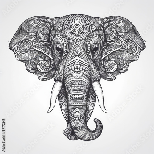 Elephant in mandala style. Illustration AI Generative.