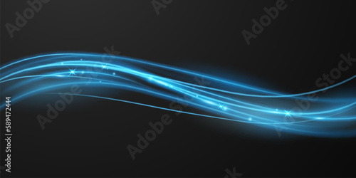 Elegant abstract light line effect design vector illustration on black background.