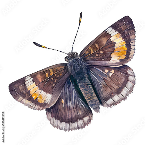 Sleepy duskywing  buterfly. Watercolor with transparent background. Generative AI photo
