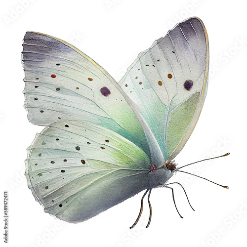 White  buterfly. Watercolor with transparent background. Generative AI