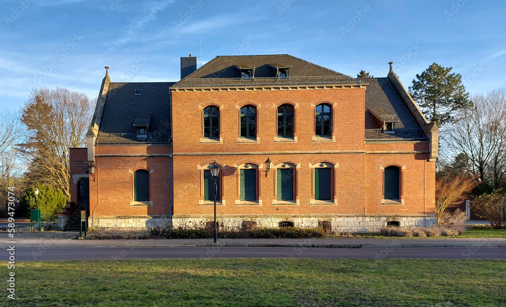 Fototapeta premium Historic landmark in Magdeburg, Germany : Administration building on the western cemetery